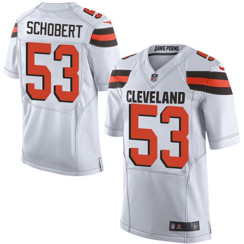Nike Browns #53 Joe Schobert White Men's Stitched NFL New Elite Jersey - Click Image to Close